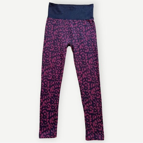 Zac & Rachel Fleece Lined Cheetah Print Pink & Black Seamless Leggings. 0X/1X. - Picture 1 of 7